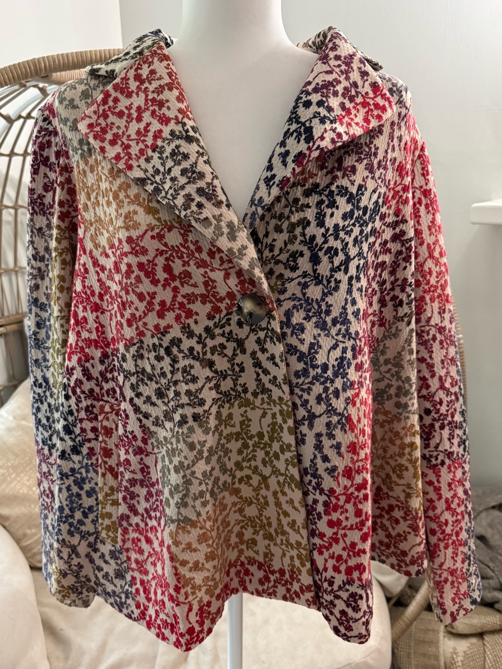 Uncle Frank Floral Patchwork Knit Blazer Jacket Size L Anthropologie Style